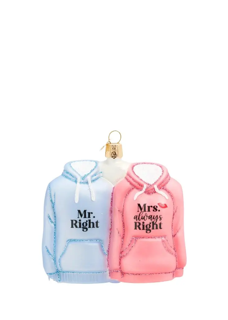 Old World Christmas Mr. & Mrs. Right Hoodie Christmas Ornament