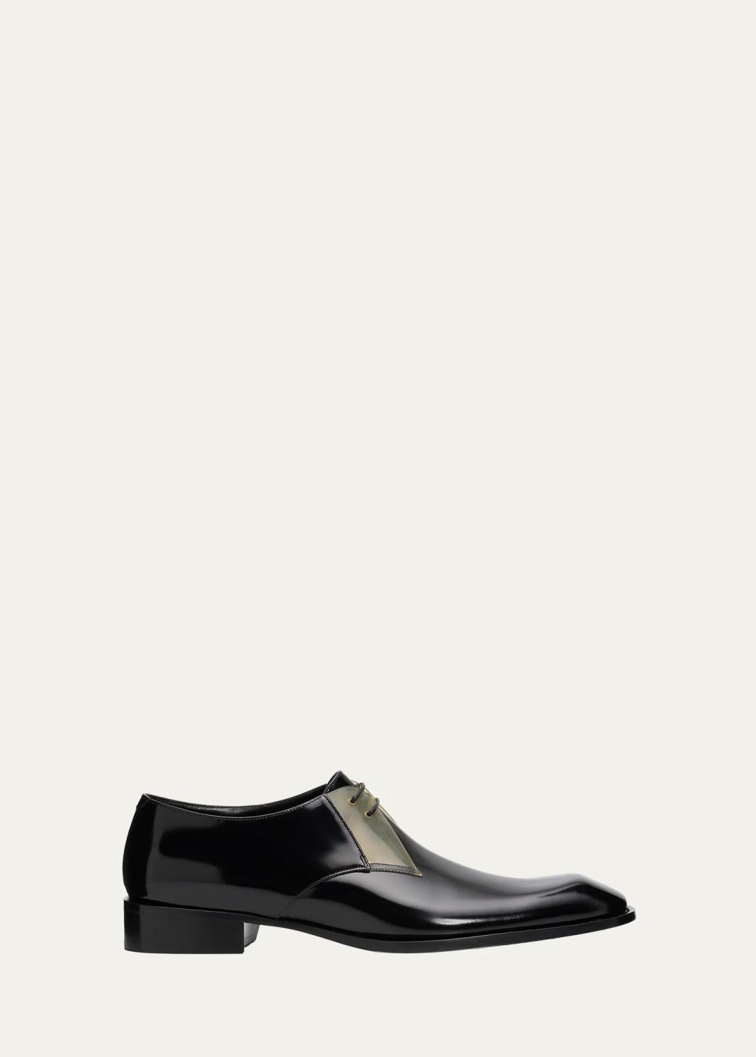 Saint Laurent Men's Nico Clear-Panel Leather Derby Shoes