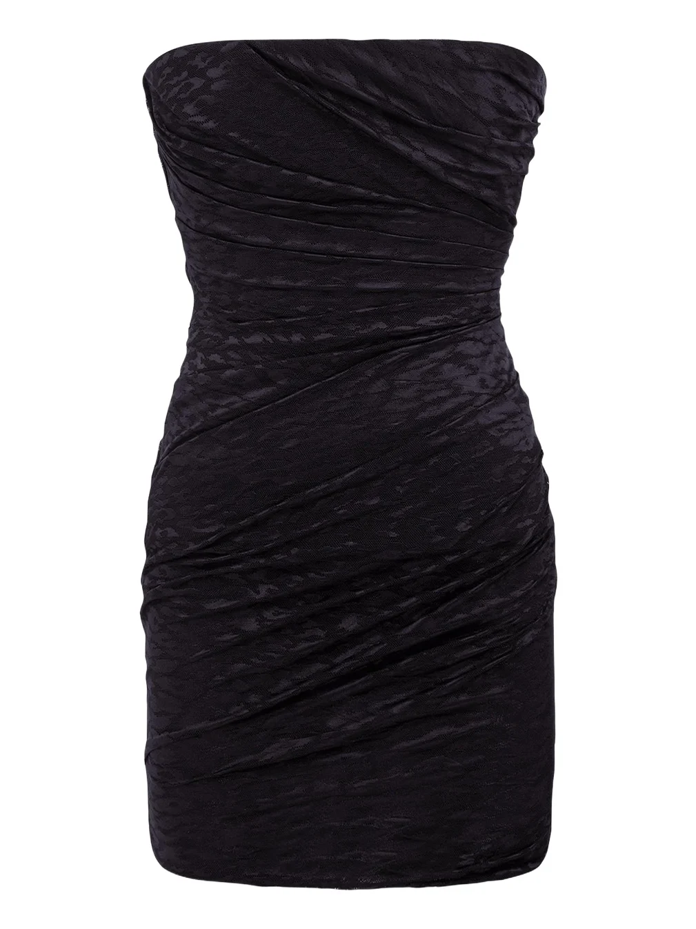 Alex Perry Strapless Tucked Leopard Mesh Mini Dress