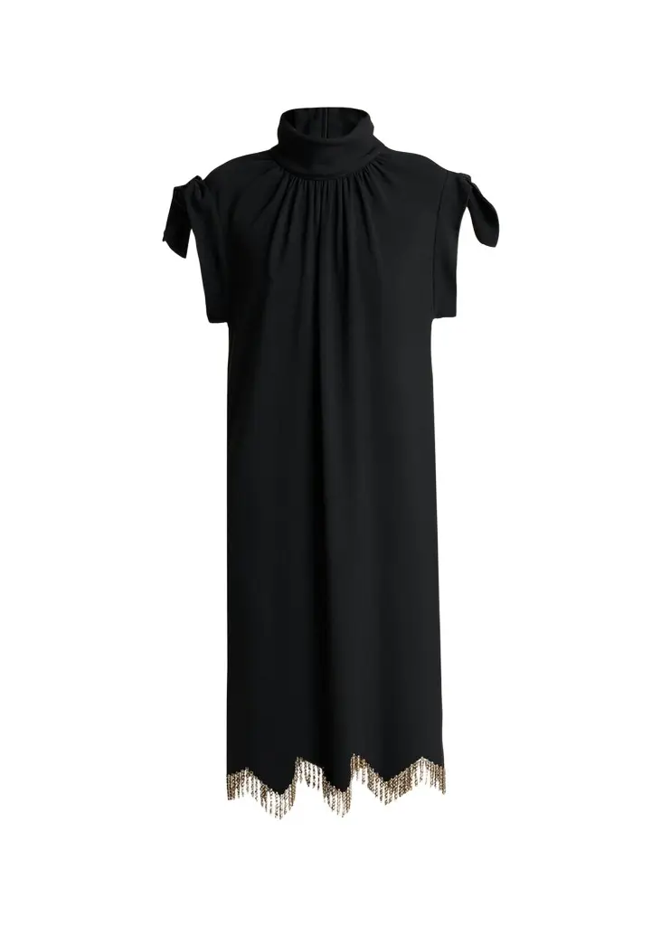 Knotted-Shoulder Fringe Midi Dress Knotted-Shoulder Fringe Midi Dress