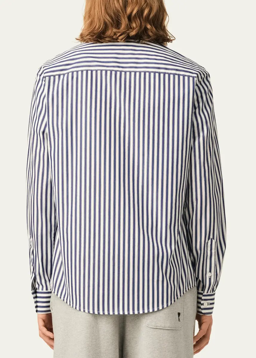 AMI PARIS Men's Striped Cotton Poplin Sport Shirt | Thumbnail 3 AMI PARIS Men's Striped Cotton Poplin Sport Shirt | Thumbnail 3