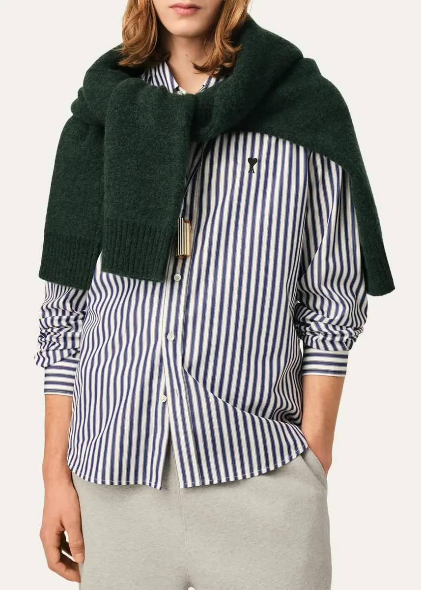 AMI PARIS Men's Striped Cotton Poplin Sport Shirt | Thumbnail 4 AMI PARIS Men's Striped Cotton Poplin Sport Shirt | Thumbnail 4