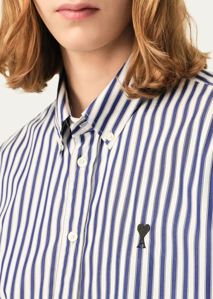 AMI PARIS Men's Striped Cotton Poplin Sport Shirt | Thumbnail 5 AMI PARIS Men's Striped Cotton Poplin Sport Shirt | Thumbnail 5