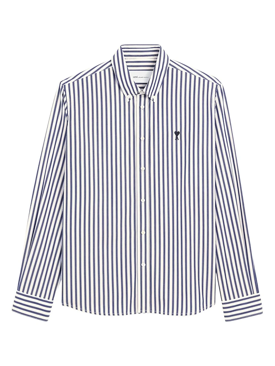 AMI PARIS Men's Striped Cotton Poplin Sport Shirt