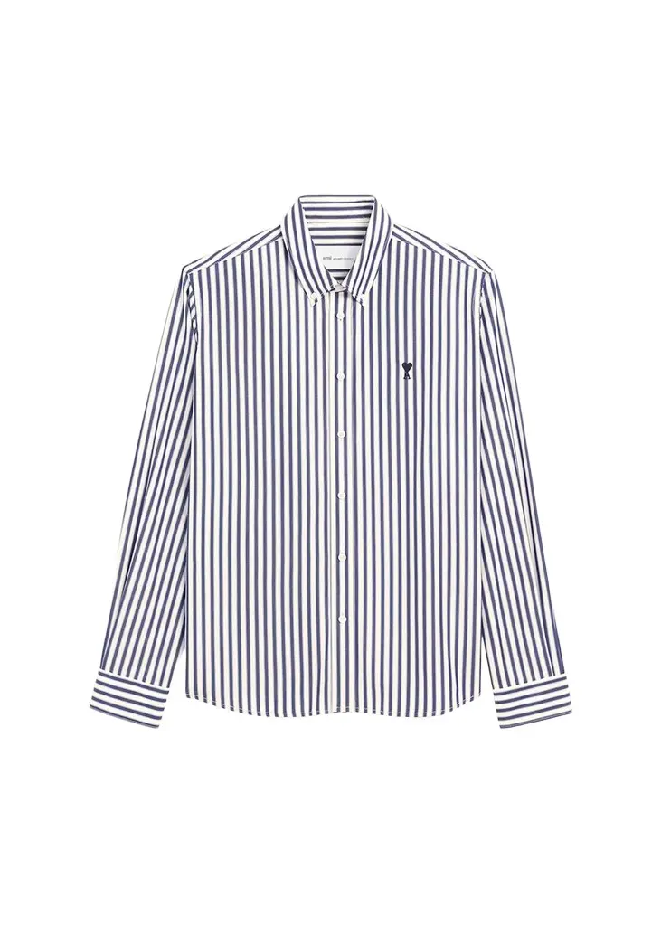 AMI PARIS Men's Striped Cotton Poplin Sport Shirt