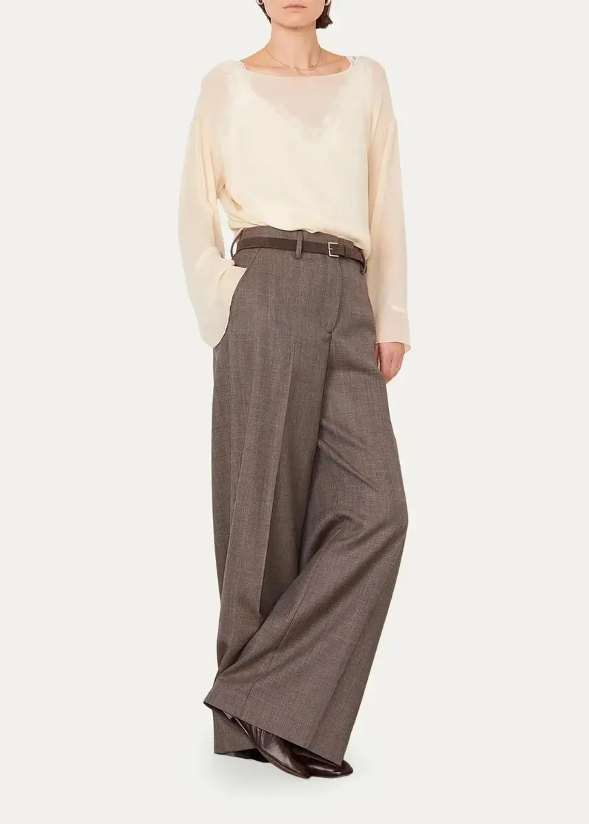 OFFICINE GÉNÉRALE Pleated Virgin Wool Wide-Leg Trousers | Thumbnail 2