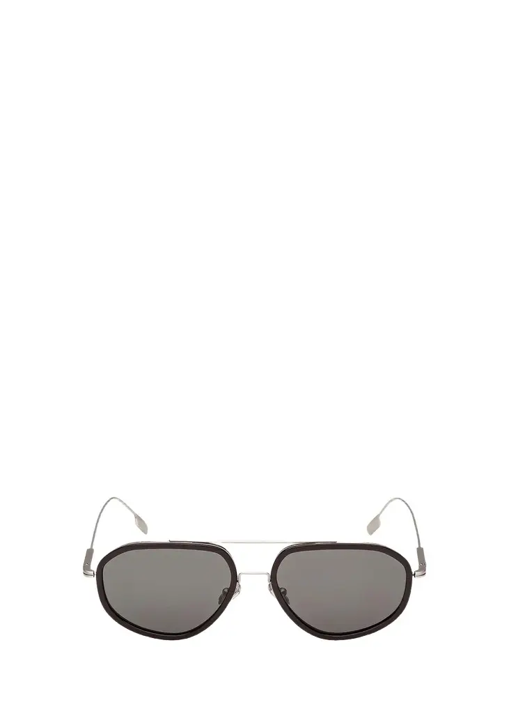 Zegna Men's Double-Bridge Titanium Aviator Sunglasses