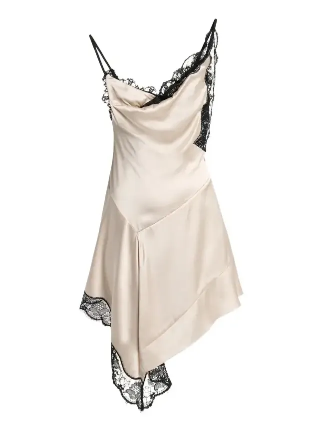 Anaziae Asymmetric Lace & Silk Mini Slip Dress