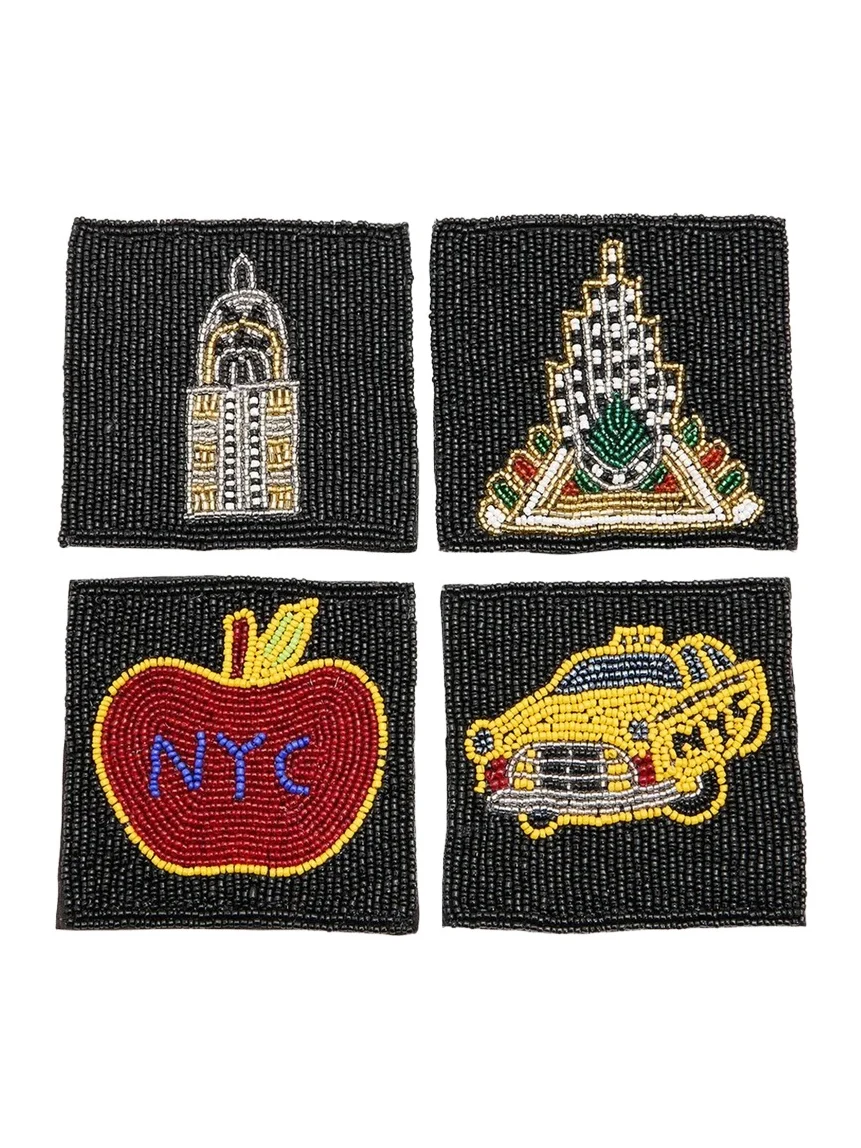 NYC Beaded Coasters, Set of 4 NYC Beaded Coasters, Set of 4