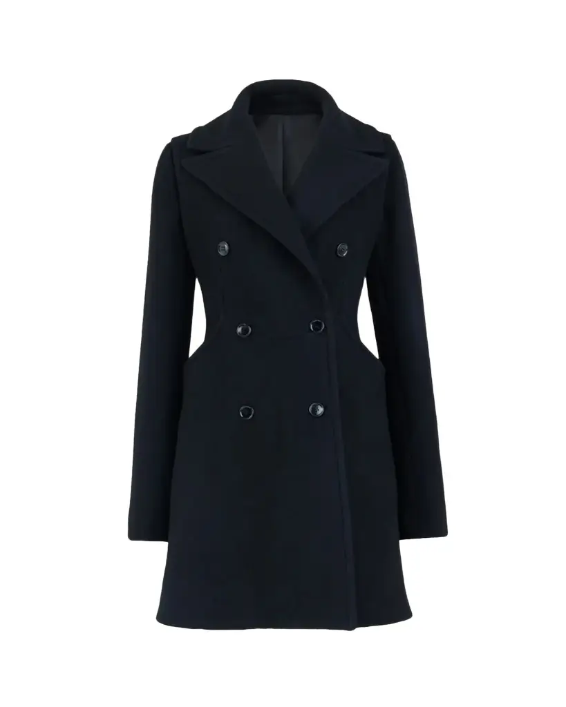 Curved Pocket Double-Breasted Wool Coat
