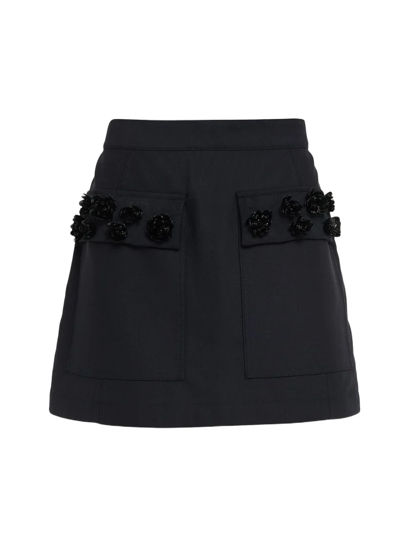Rosette-Embellished Wool Mini Skirt Rosette-Embellished Wool Mini Skirt