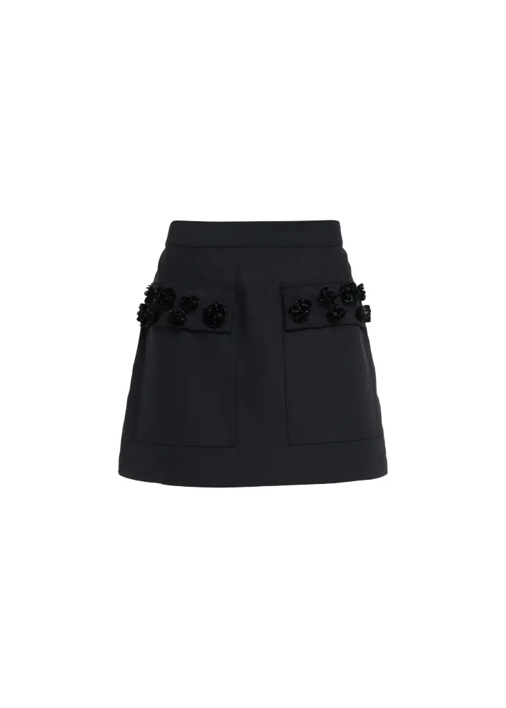 Plan C Rosette-Embellished Wool Mini Skirt