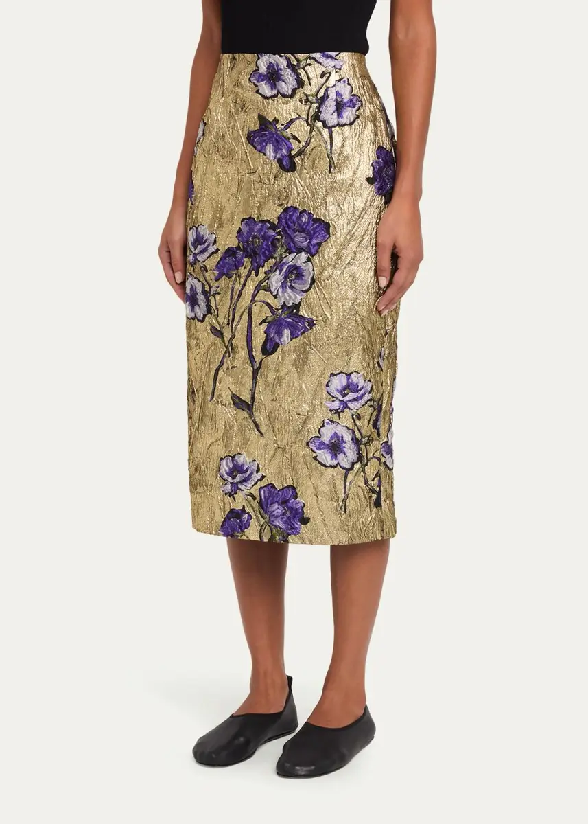 PRABAL GURUNG Metallic Floral Brocade Midi Pencil Skirt | Thumbnail 4 PRABAL GURUNG Metallic Floral Brocade Midi Pencil Skirt | Thumbnail 4