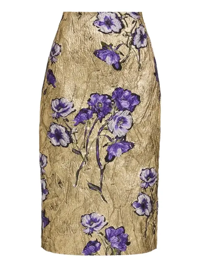 Metallic Floral Brocade Midi Pencil Skirt Metallic Floral Brocade Midi Pencil Skirt