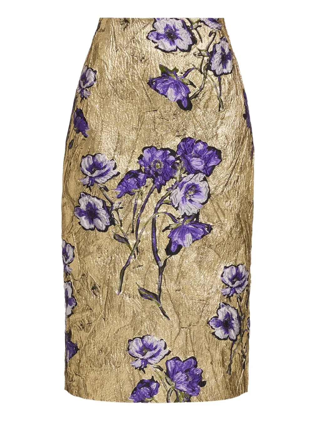PRABAL GURUNG Metallic Floral Brocade Midi Pencil Skirt