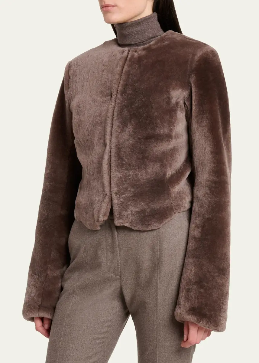Gabriela Hearst Hermera Collarless Lamb Shearling Crop Bolero Jacket | Thumbnail 4
