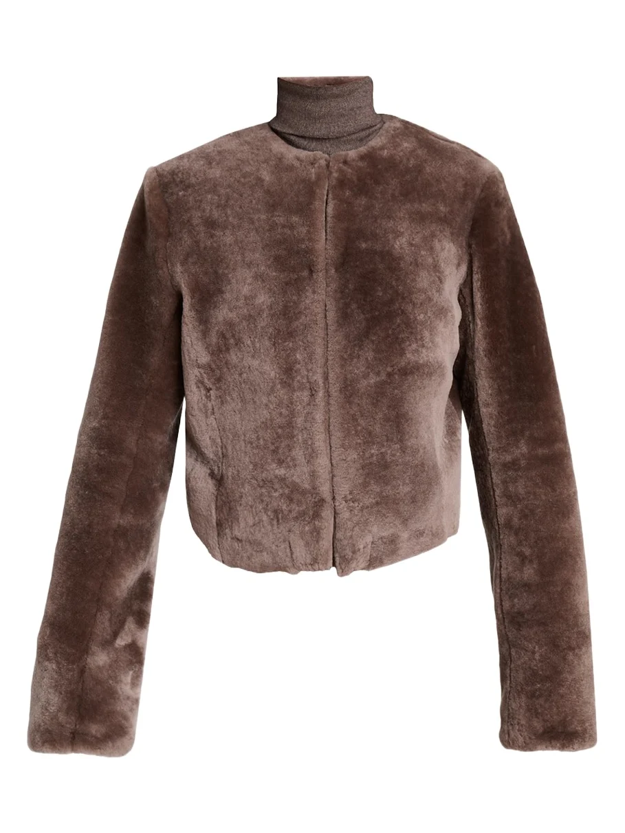 Hermera Collarless Lamb Shearling Crop Bolero Jacket Hermera Collarless Lamb Shearling Crop Bolero Jacket