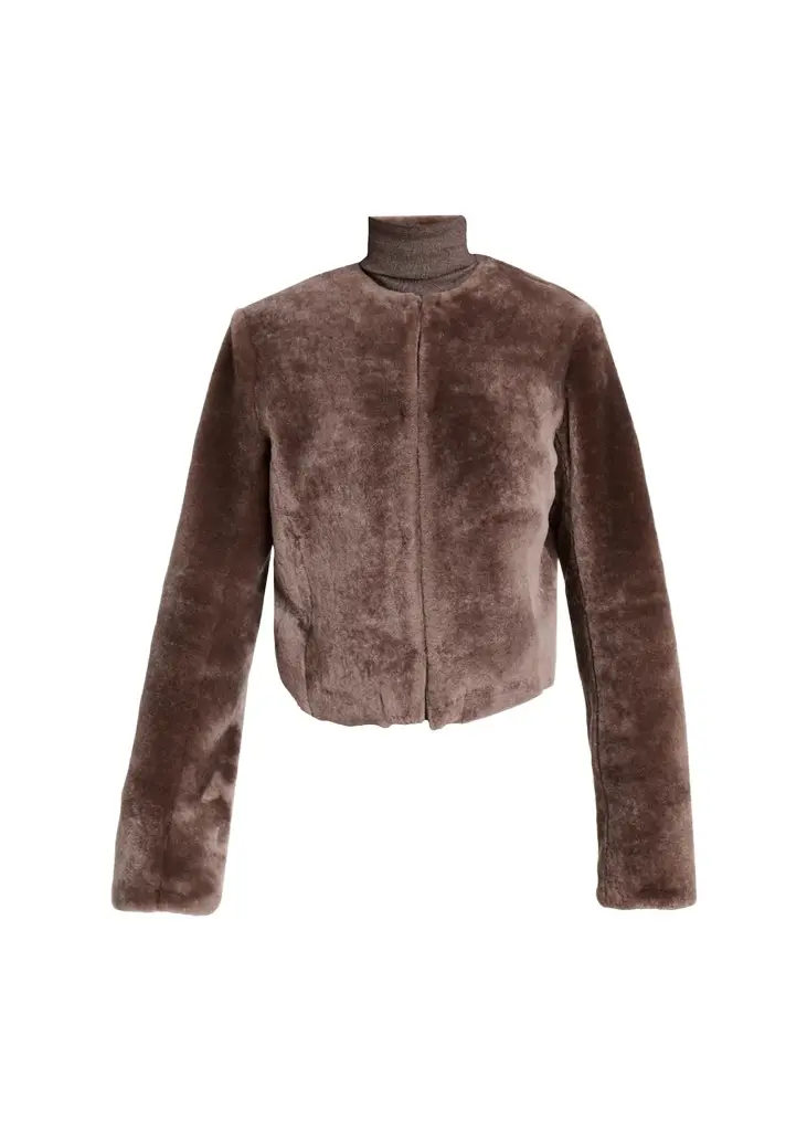 Hermera Collarless Lamb Shearling Crop Bolero Jacket