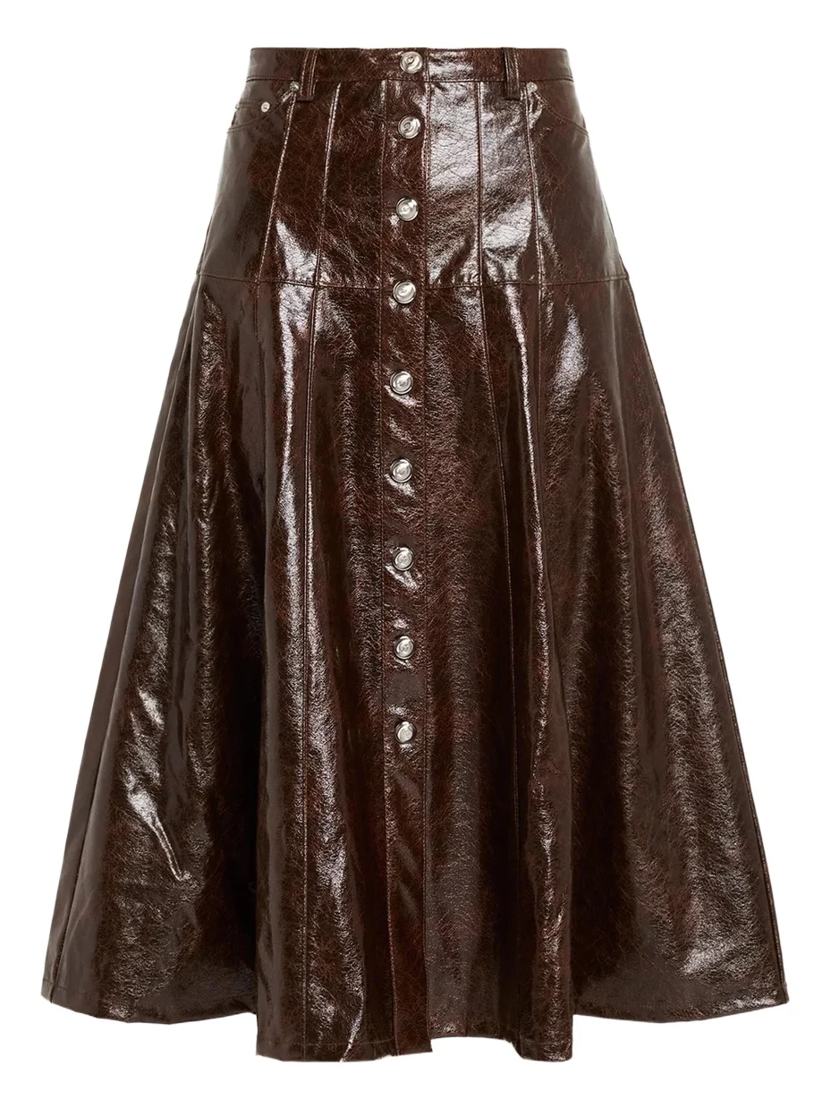 Tumbled Vegan Leather Midi Skirt