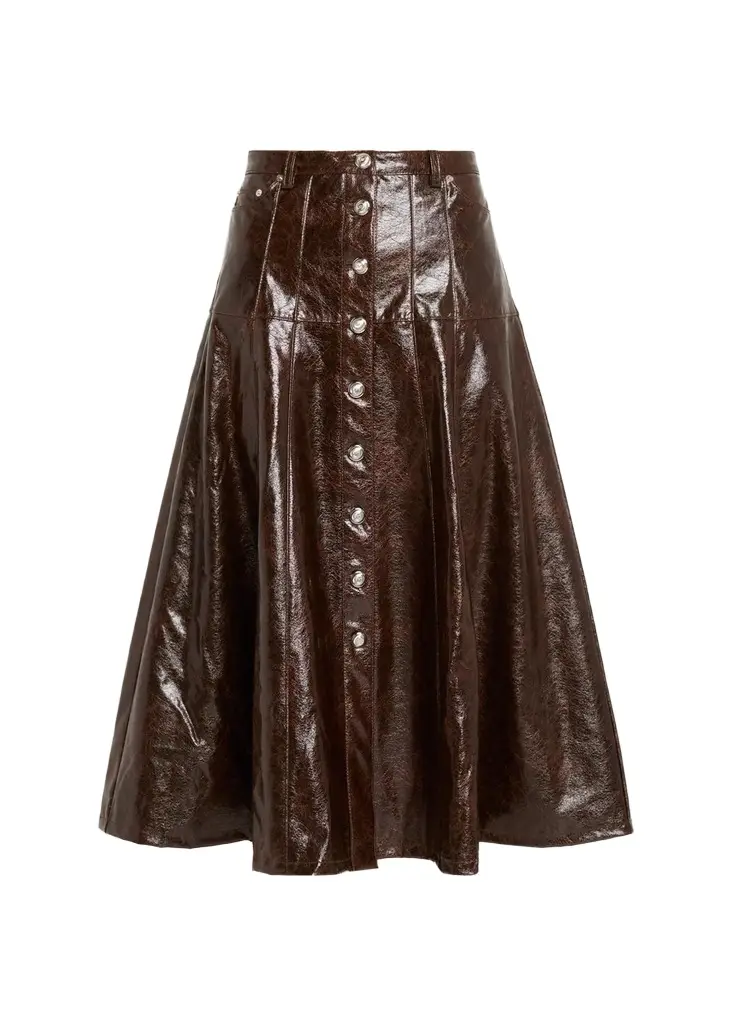 Cinq à Sept Tumbled Vegan Leather Midi Skirt