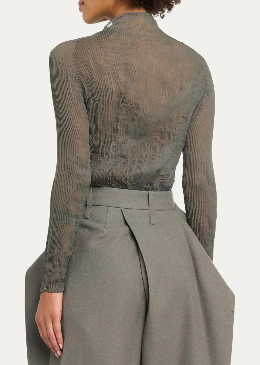 Issey Miyake Chiffon Twist Long-Sleeve High-Neck Top | Thumbnail 3 Issey Miyake Chiffon Twist Long-Sleeve High-Neck Top | Thumbnail 3