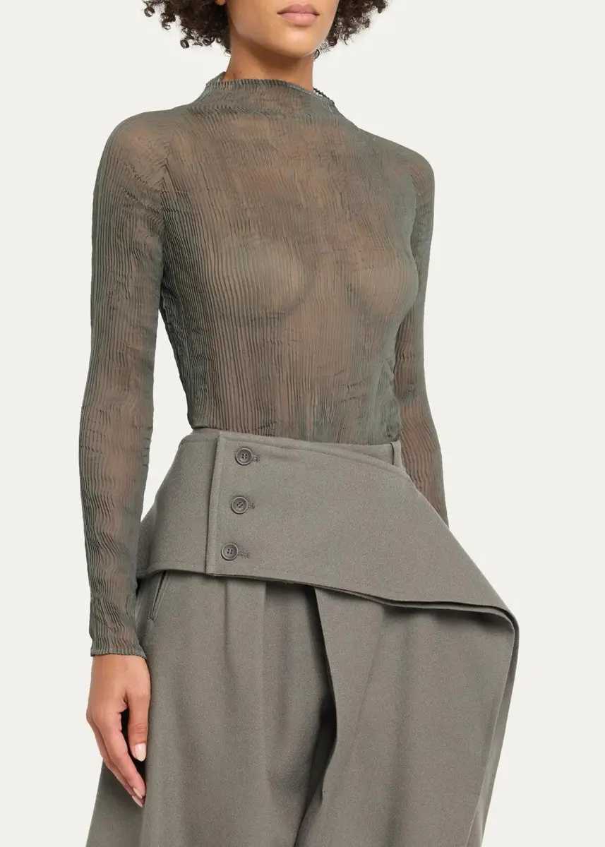 Issey Miyake Chiffon Twist Long-Sleeve High-Neck Top | Thumbnail 4 Issey Miyake Chiffon Twist Long-Sleeve High-Neck Top | Thumbnail 4