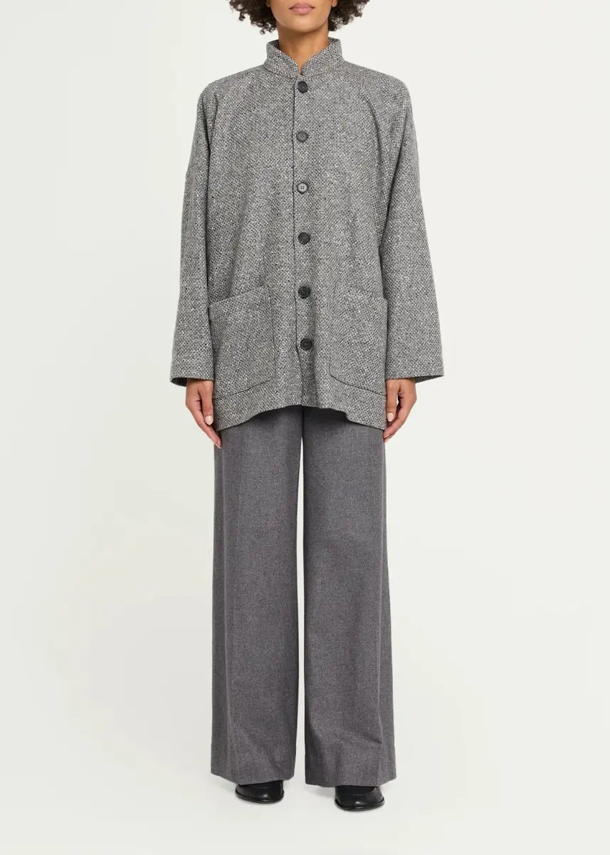 Eskandar Wool Mandarin Coat - Long Length | Thumbnail 2
