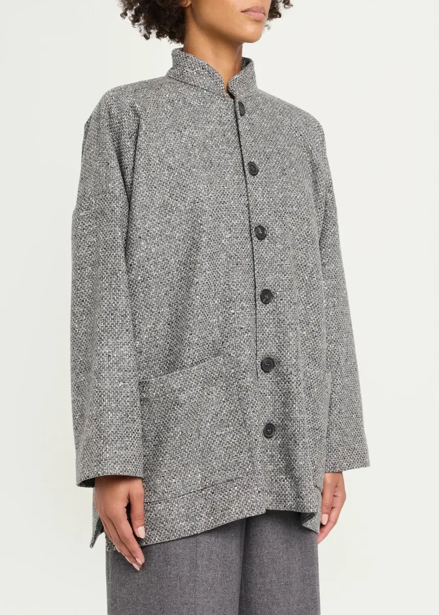 Eskandar Wool Mandarin Coat - Long Length | Thumbnail 4