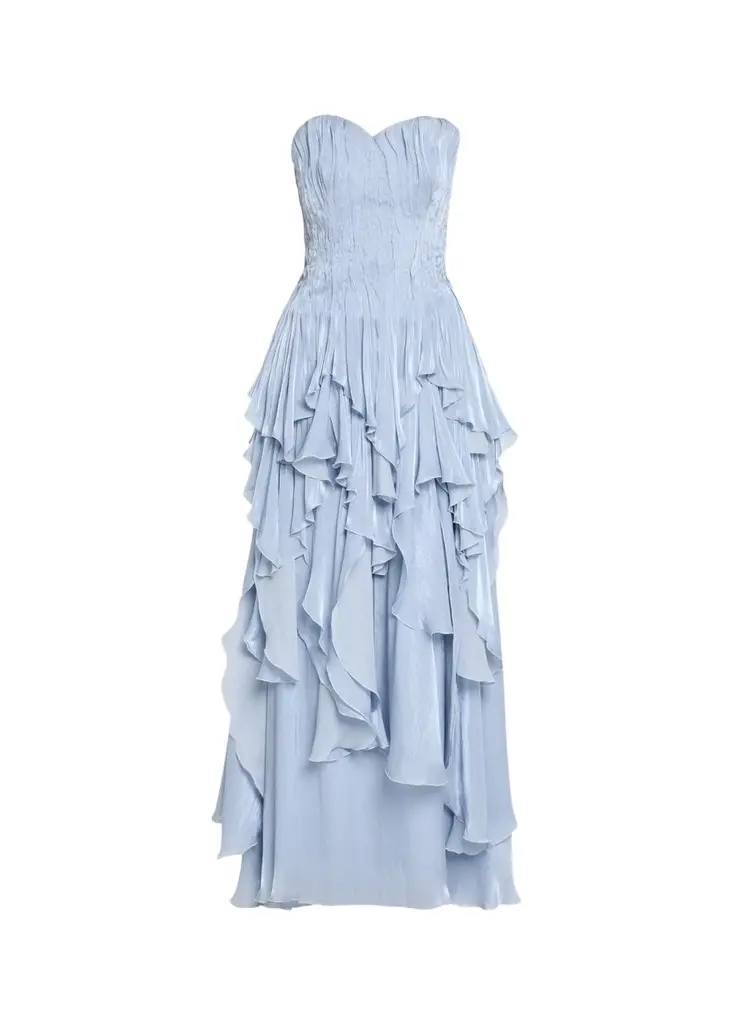 Aje Gleam Strapless Ruffle Gown