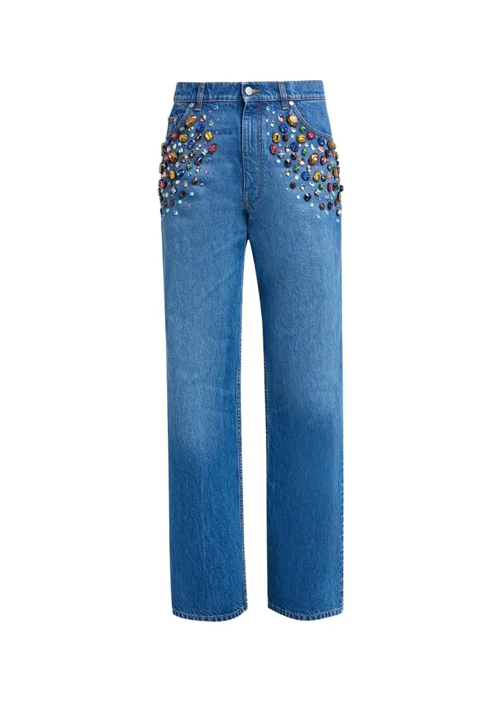 Crystal Embellished Straight-Leg Jeans Crystal Embellished Straight-Leg Jeans