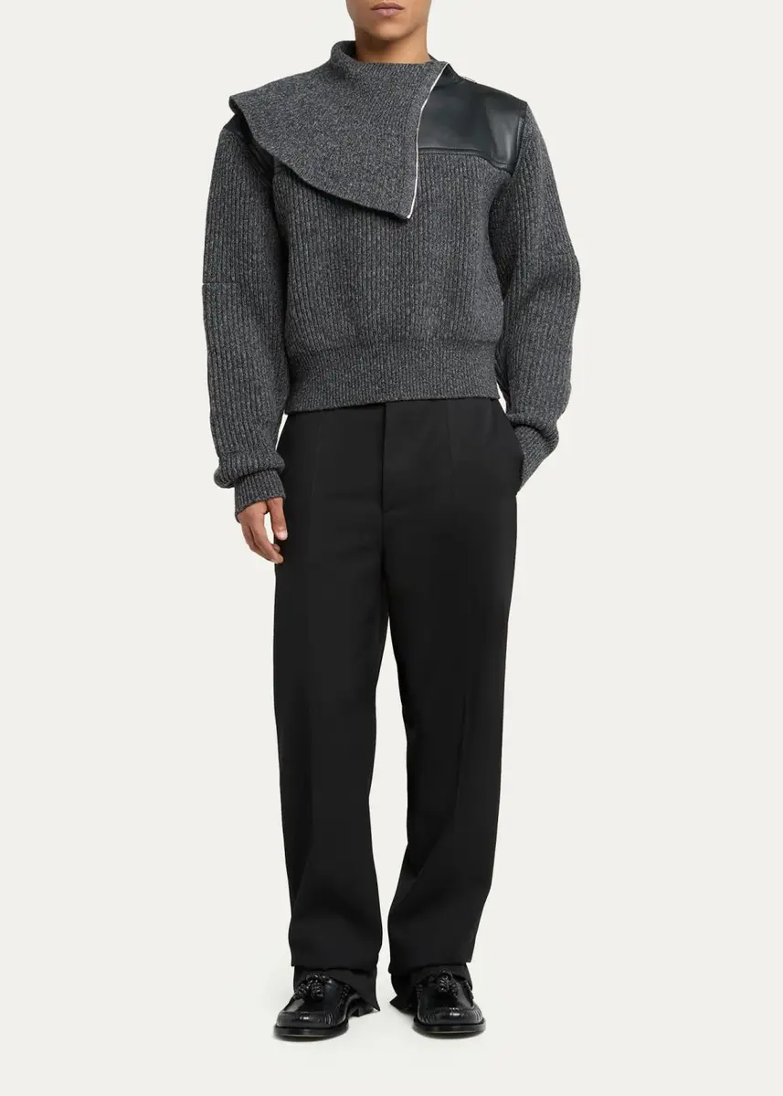 Bottega Veneta Men's Wool and Cashmere Rib Assymetric Zip Sweater | Thumbnail 2 Bottega Veneta Men's Wool and Cashmere Rib Assymetric Zip Sweater | Thumbnail 2