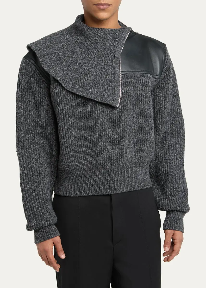 Bottega Veneta Men's Wool and Cashmere Rib Assymetric Zip Sweater | Thumbnail 4 Bottega Veneta Men's Wool and Cashmere Rib Assymetric Zip Sweater | Thumbnail 4