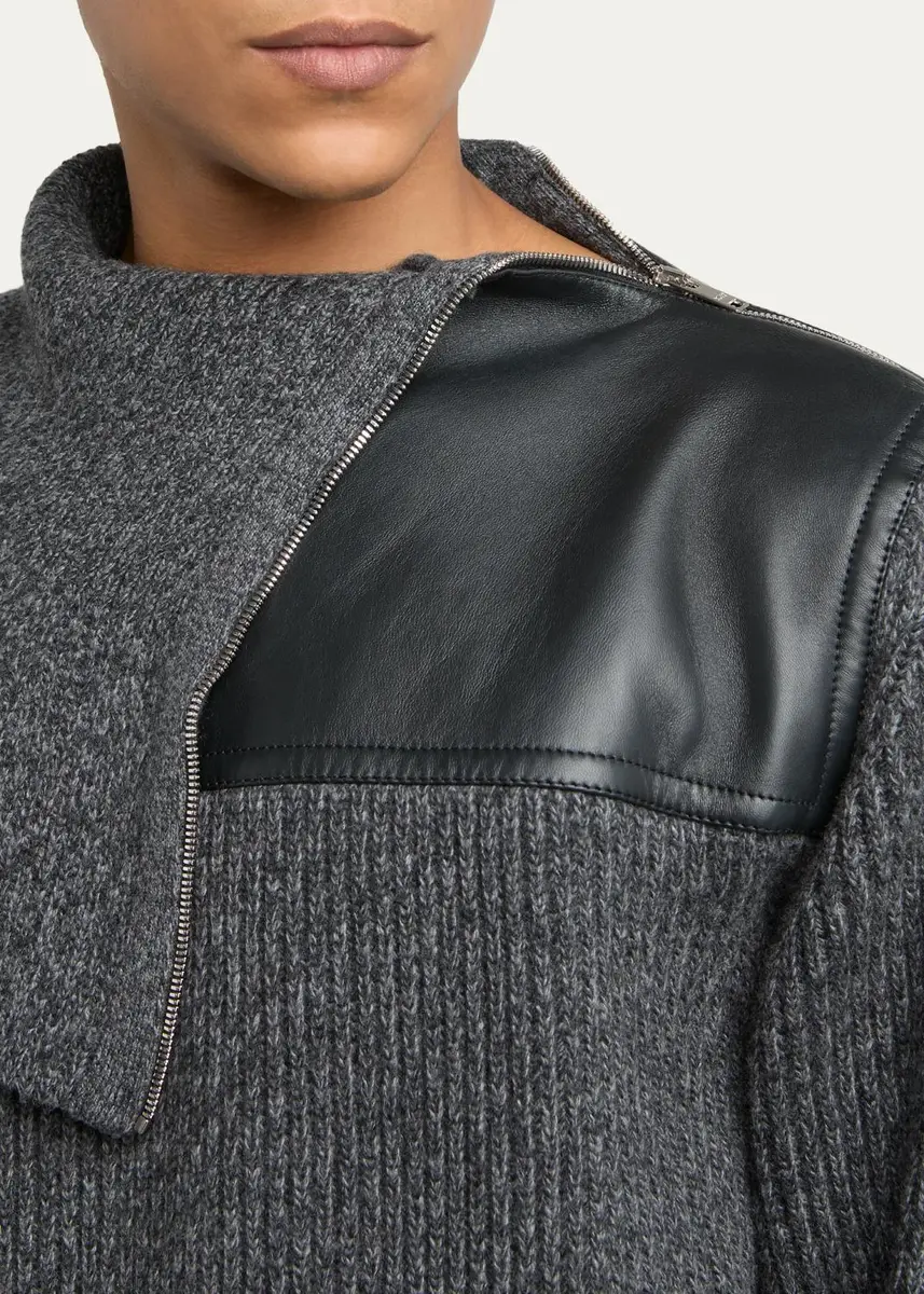 Bottega Veneta Men's Wool and Cashmere Rib Assymetric Zip Sweater | Thumbnail 5 Bottega Veneta Men's Wool and Cashmere Rib Assymetric Zip Sweater | Thumbnail 5