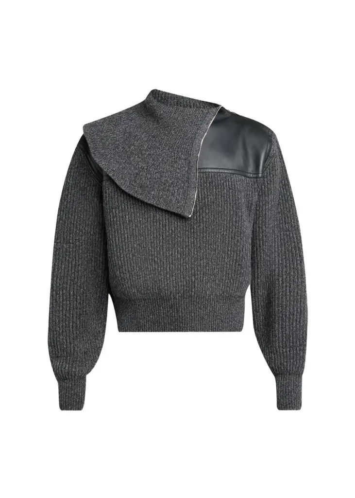 Bottega Veneta Men's Wool and Cashmere Rib Assymetric Zip Sweater