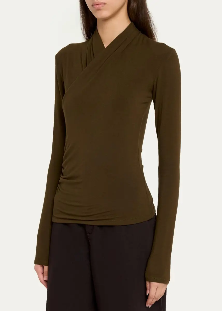 Vince Long-Sleeve Faux-Wrap Top | Thumbnail 4 Vince Long-Sleeve Faux-Wrap Top | Thumbnail 4
