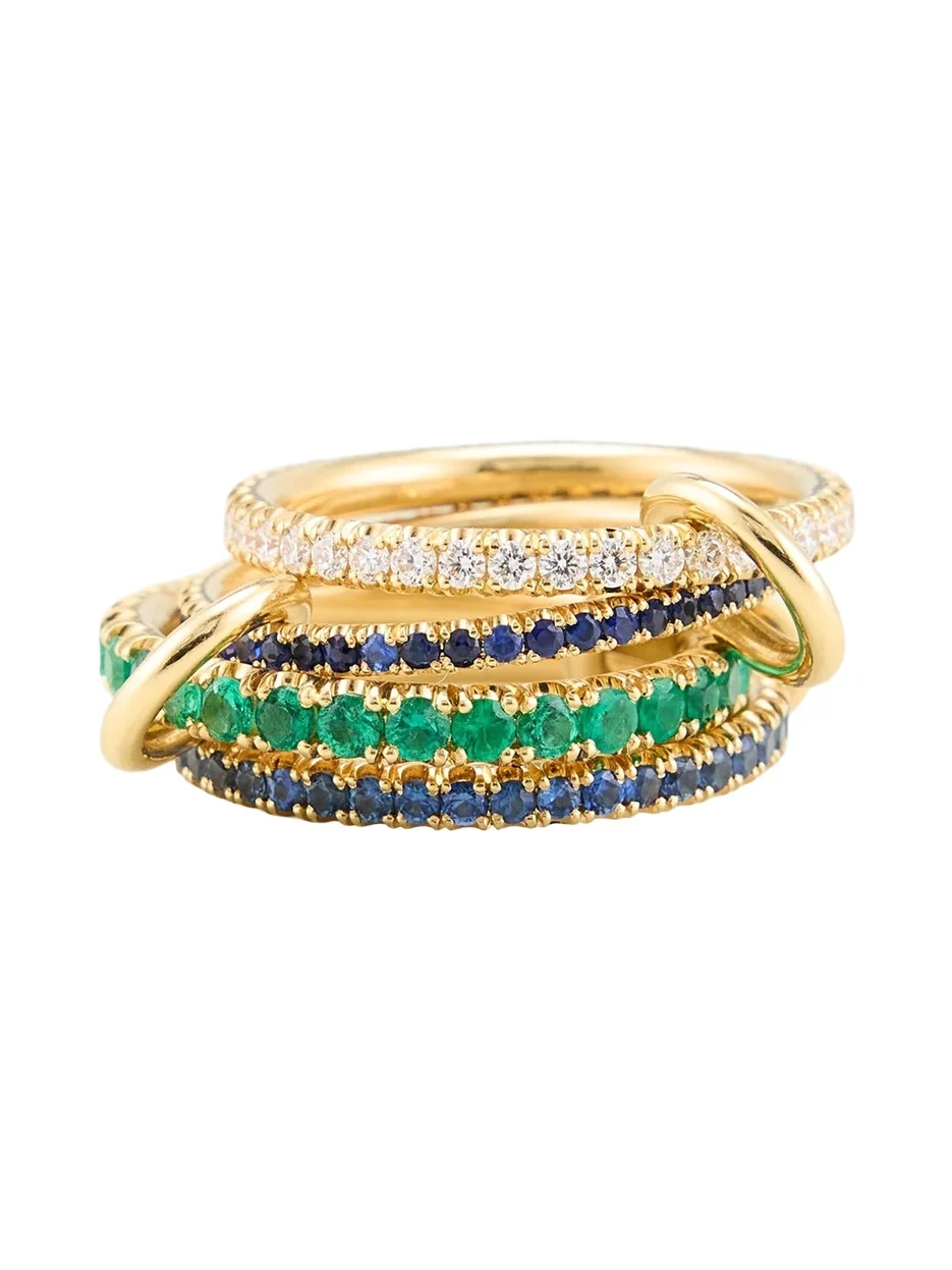 Spinelli Kilcollin Bergdorf 125th Exclusive 18K 4-Band Ring with Diamonds, Emeralds, and Sapphires
