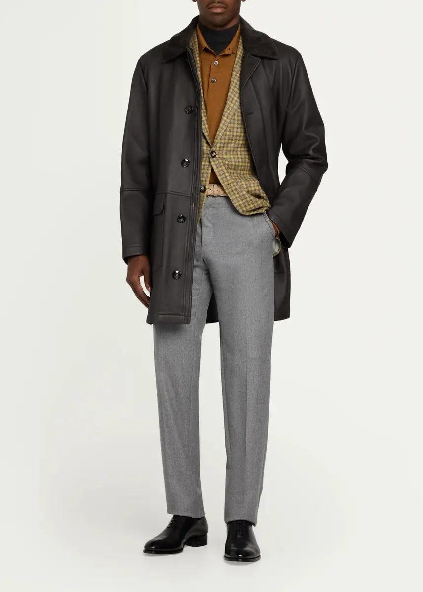 Kiton Men's Shearling Mid-Length Car Coat | Thumbnail 2