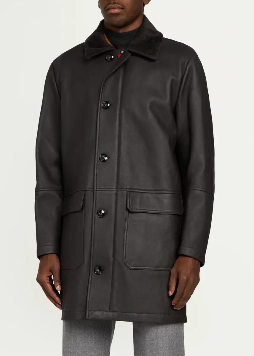 Kiton Men's Shearling Mid-Length Car Coat | Thumbnail 4