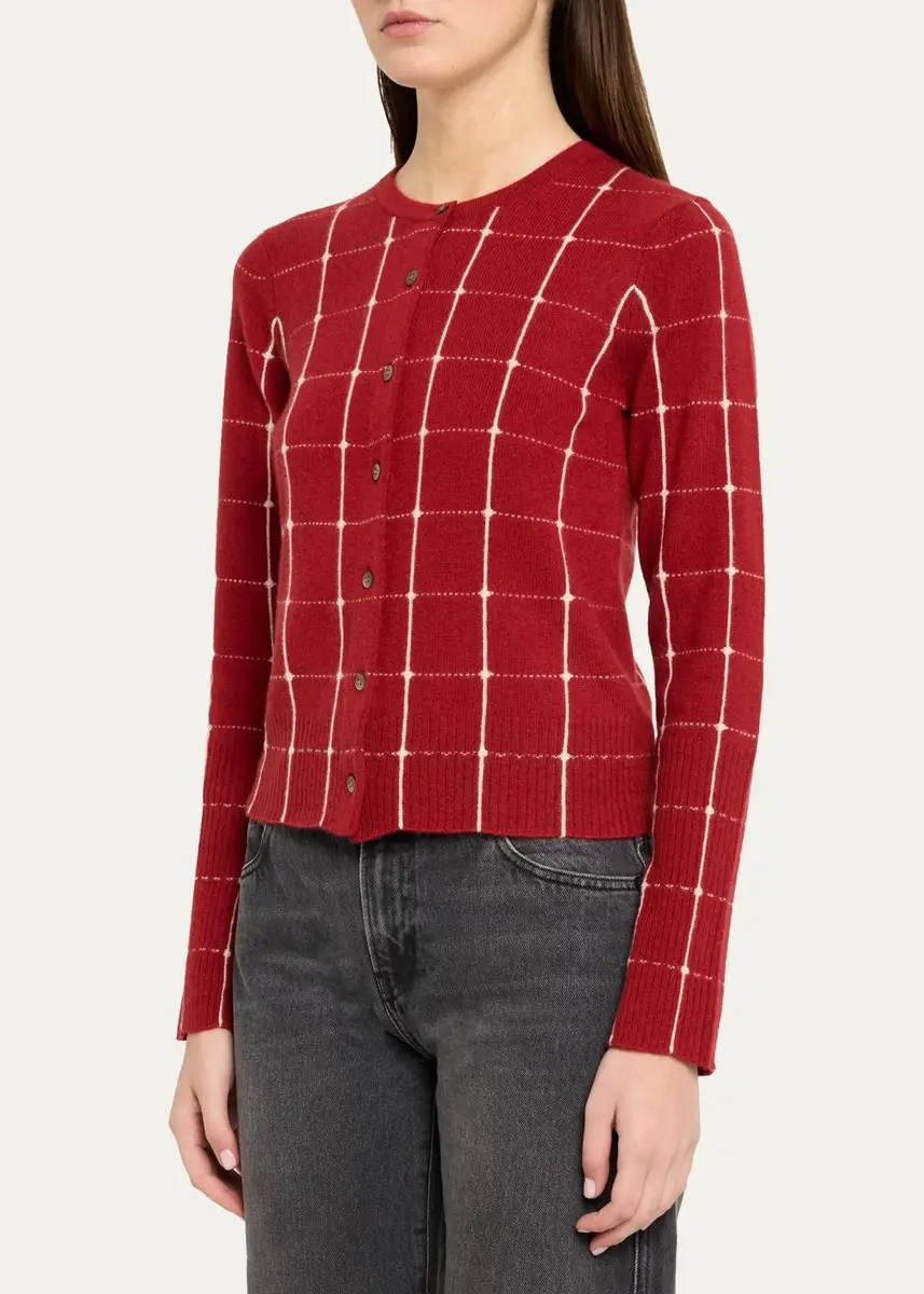 Guest In Residence Jane Windowpane Cashmere Crewneck Cardigan | Thumbnail 4 Guest In Residence Jane Windowpane Cashmere Crewneck Cardigan | Thumbnail 4