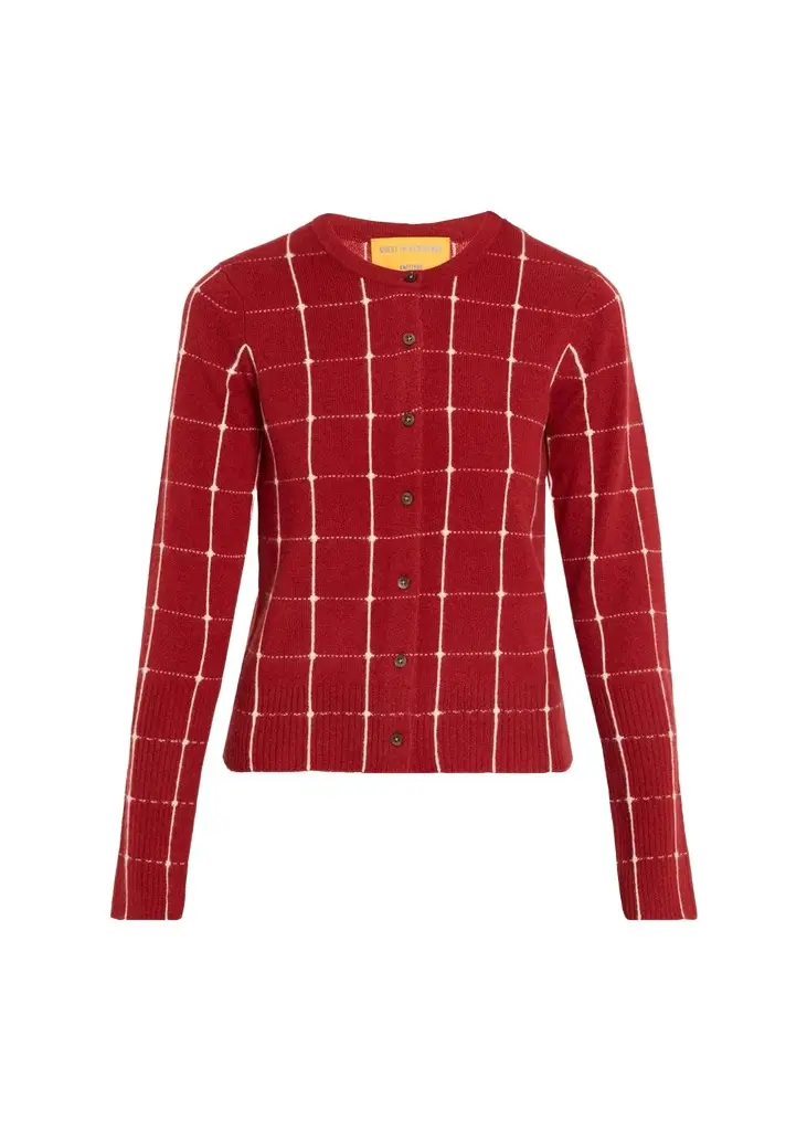 Jane Windowpane Cashmere Crewneck Cardigan