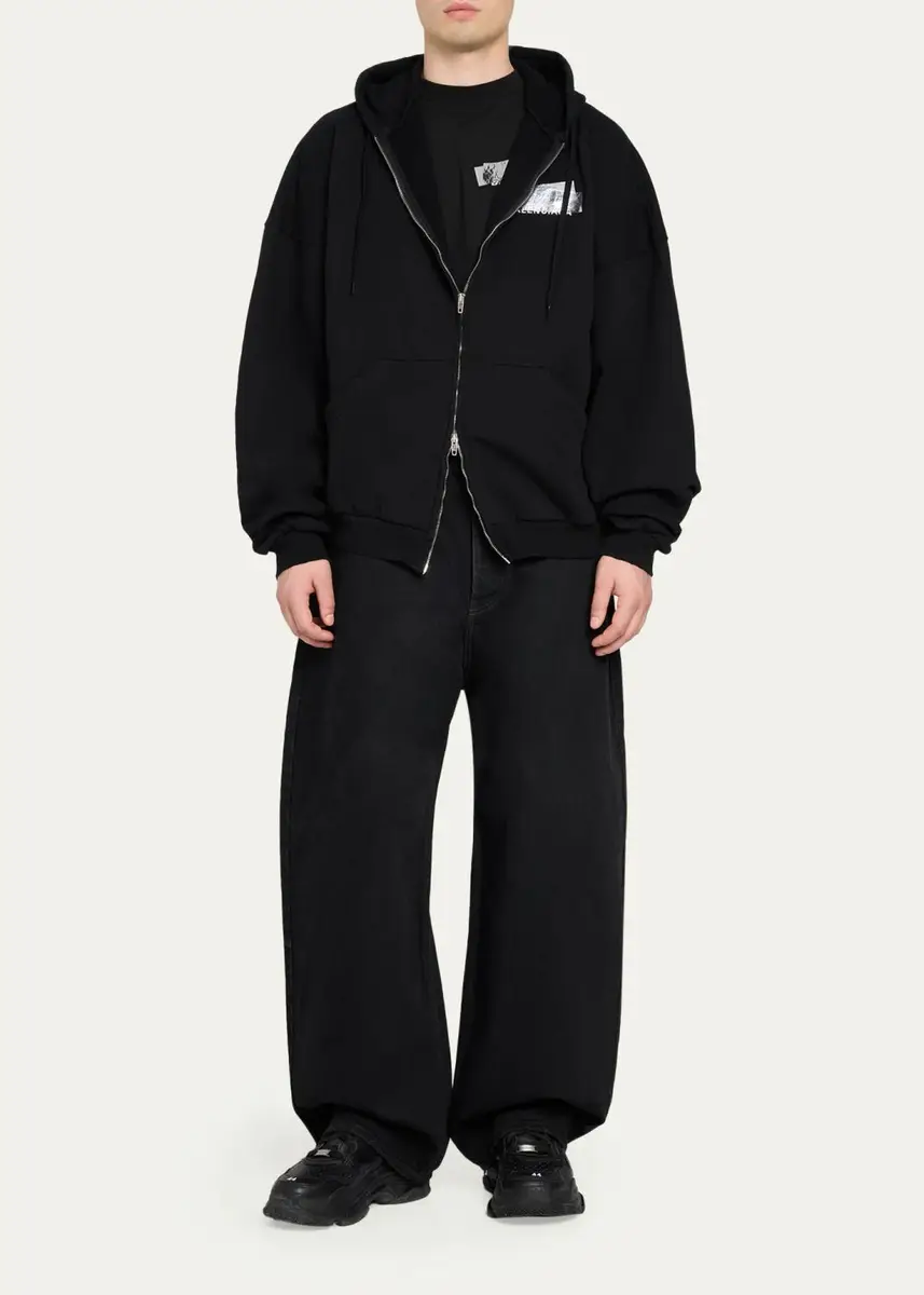 Balenciaga Men's Tape Logo Full-Zip Hoodie | Thumbnail 2 Balenciaga Men's Tape Logo Full-Zip Hoodie | Thumbnail 2