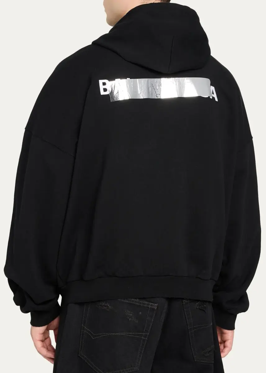 Balenciaga Men's Tape Logo Full-Zip Hoodie | Thumbnail 3 Balenciaga Men's Tape Logo Full-Zip Hoodie | Thumbnail 3