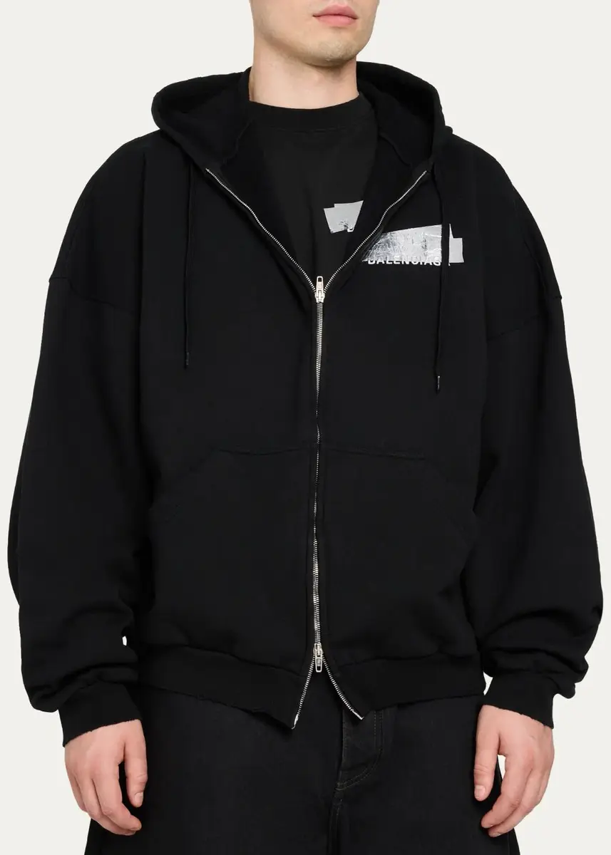 Balenciaga Men's Tape Logo Full-Zip Hoodie | Thumbnail 4 Balenciaga Men's Tape Logo Full-Zip Hoodie | Thumbnail 4