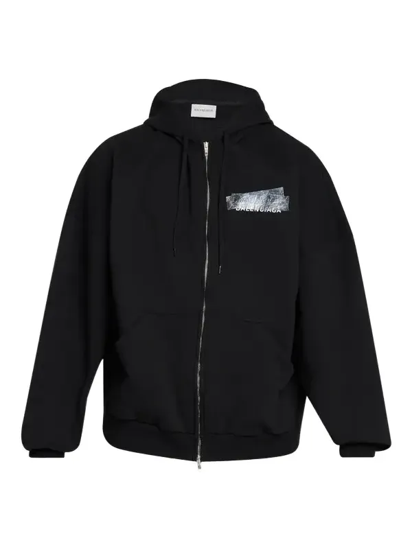 Balenciaga Men's Tape Logo Full-Zip Hoodie