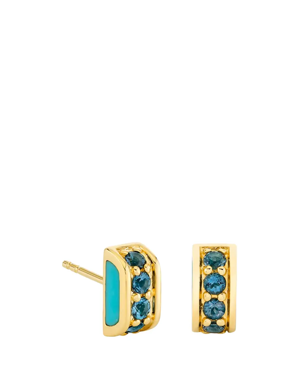 Sydney Evan 14K Yellow Gold Turquoise Stud Inlay Earring with Blue Topaz, Single | Thumbnail 2