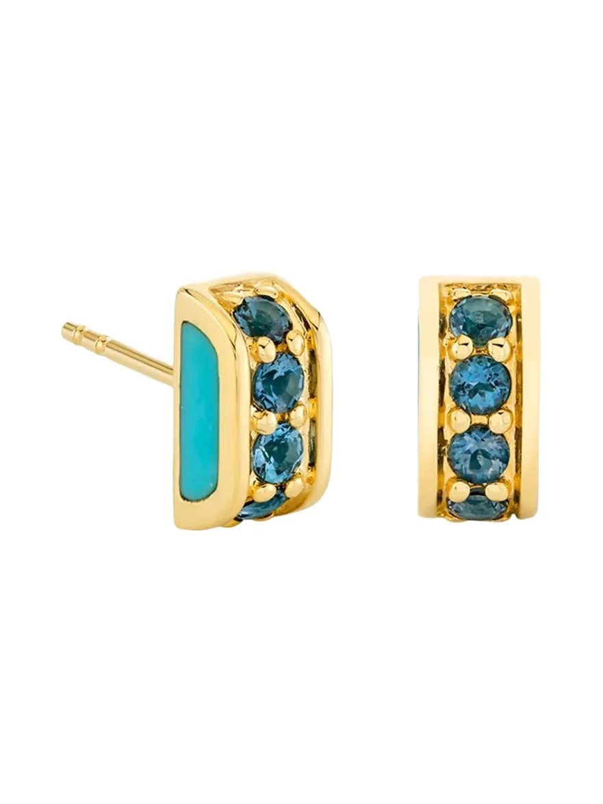Sydney Evan 14K Yellow Gold Turquoise Stud Inlay Earring with Blue Topaz, Single