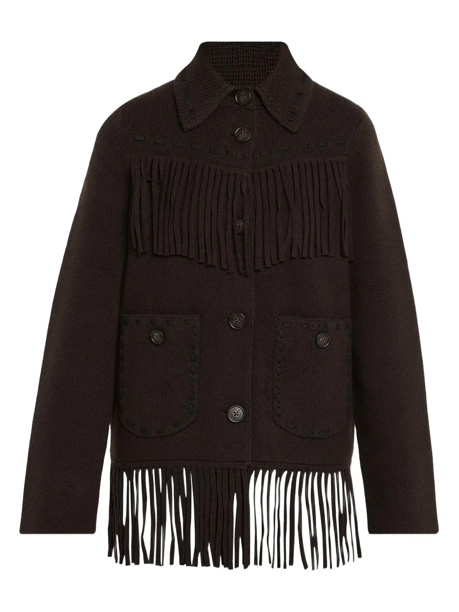 Western Fringe Cashmere-Wool Knit Jacket