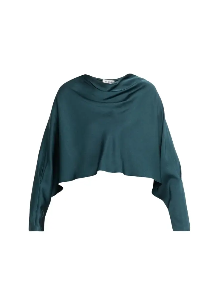 Simkhai Bearitz Draped Cowl-Neck Satin Top