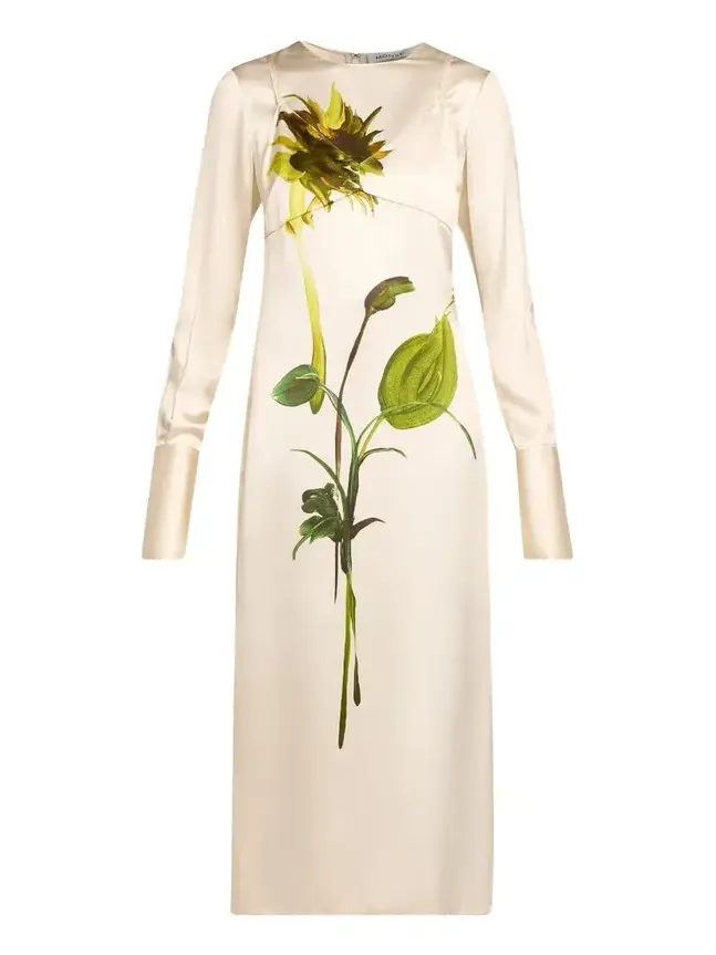 Deconstruction Layered Sunflower Printed Silk Dress