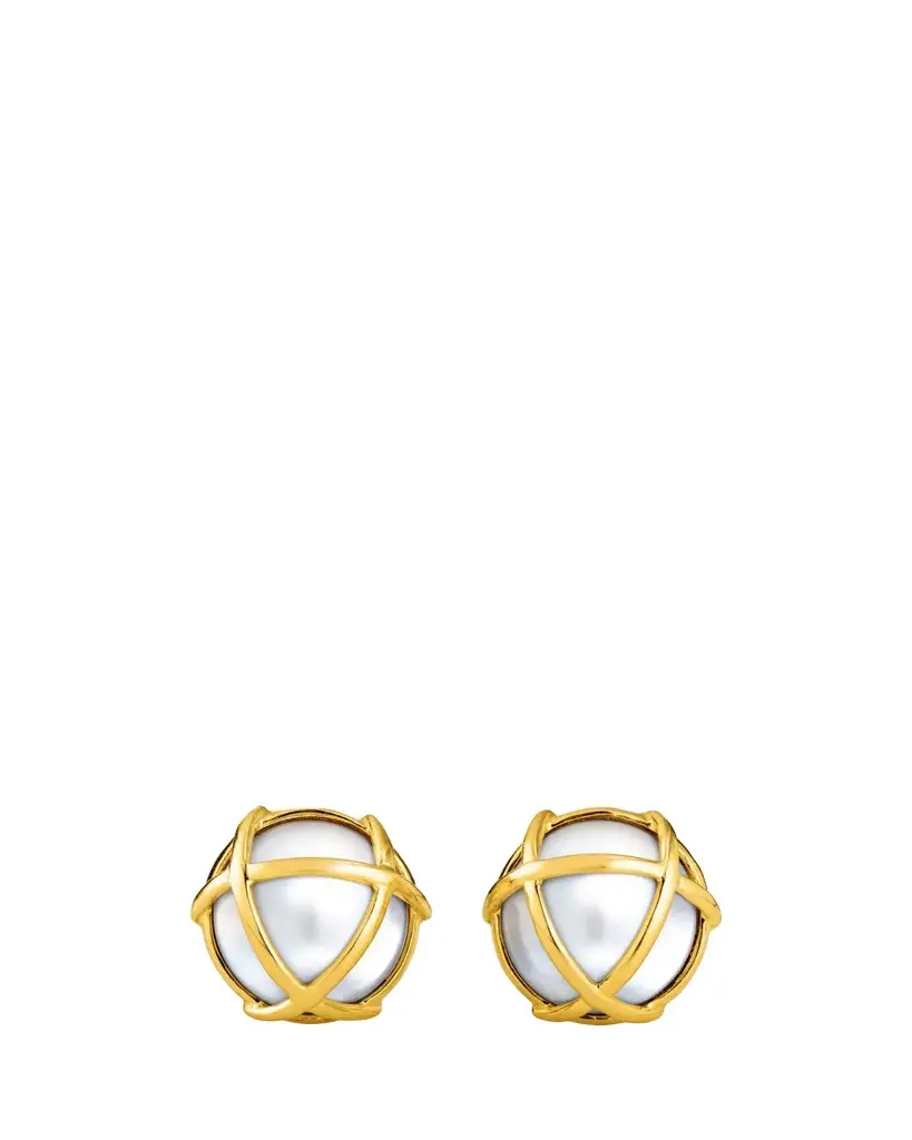 VERDURA 18K Yellow Gold Mabe Pearl Caged Earrings